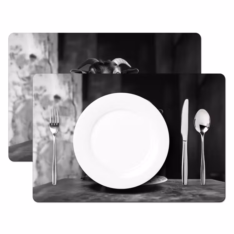 Sets de table - Chèvre - Assiette - Spaghetti - Noir et blanc — 2