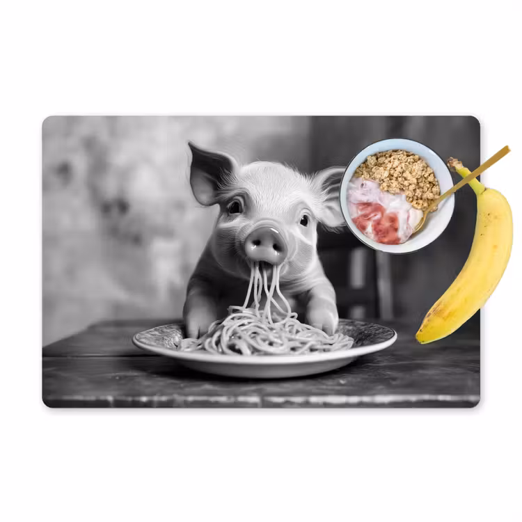 Sets de table - Cochon - Mignon - Spaghetti - Noir et blanc - Animal — 1