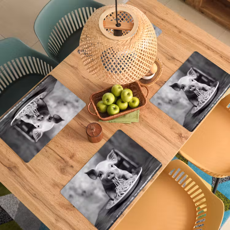 Sets de table - Cochon - Mignon - Spaghetti - Noir et blanc - Animal — 3