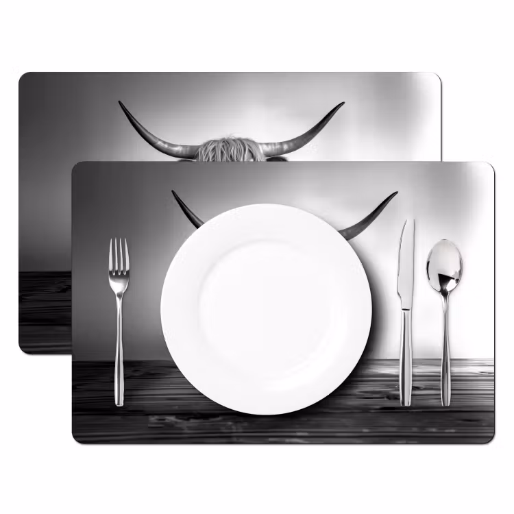 Sets de table - Highlander écossais - Spaghetti - Animaux - Noir et blanc — 2