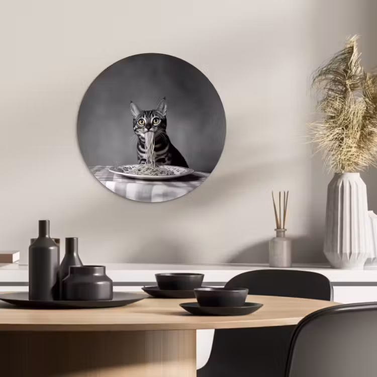 Tableau rond - Bengal - Chat - Nappe - Noir - Blanc - Animal — 2