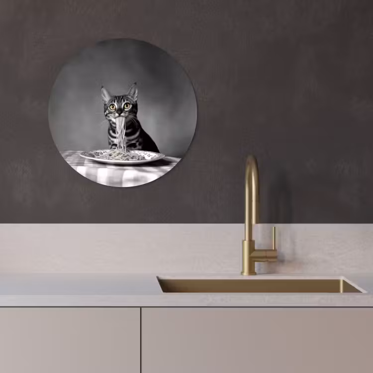 Tableau rond - Bengal - Chat - Nappe - Noir - Blanc - Animal — 3