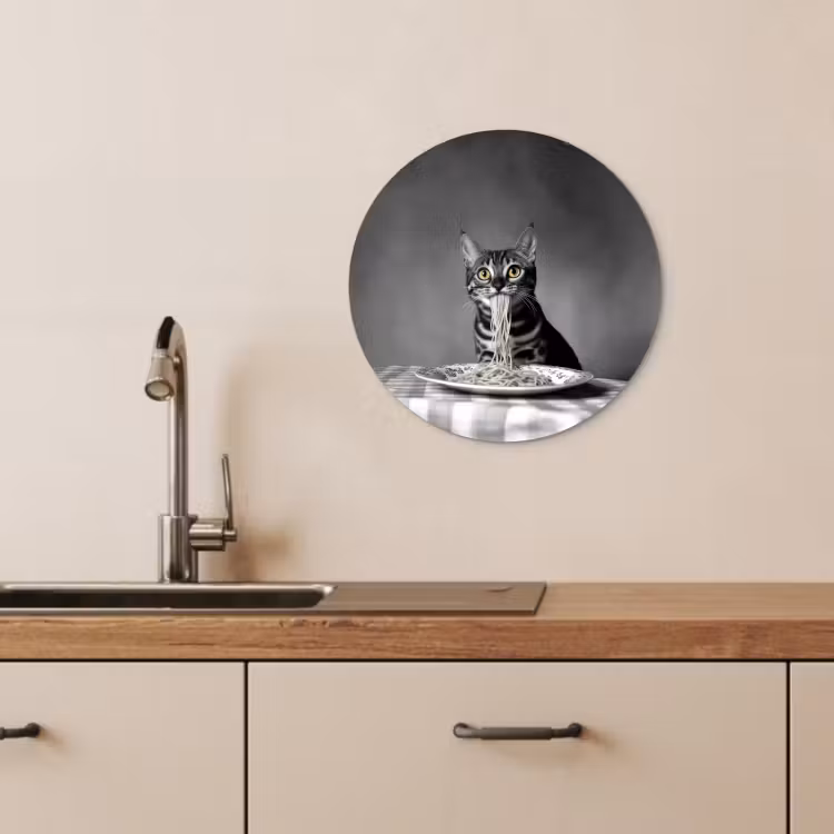 Tableau rond - Bengal - Chat - Nappe - Noir - Blanc - Animal — 4
