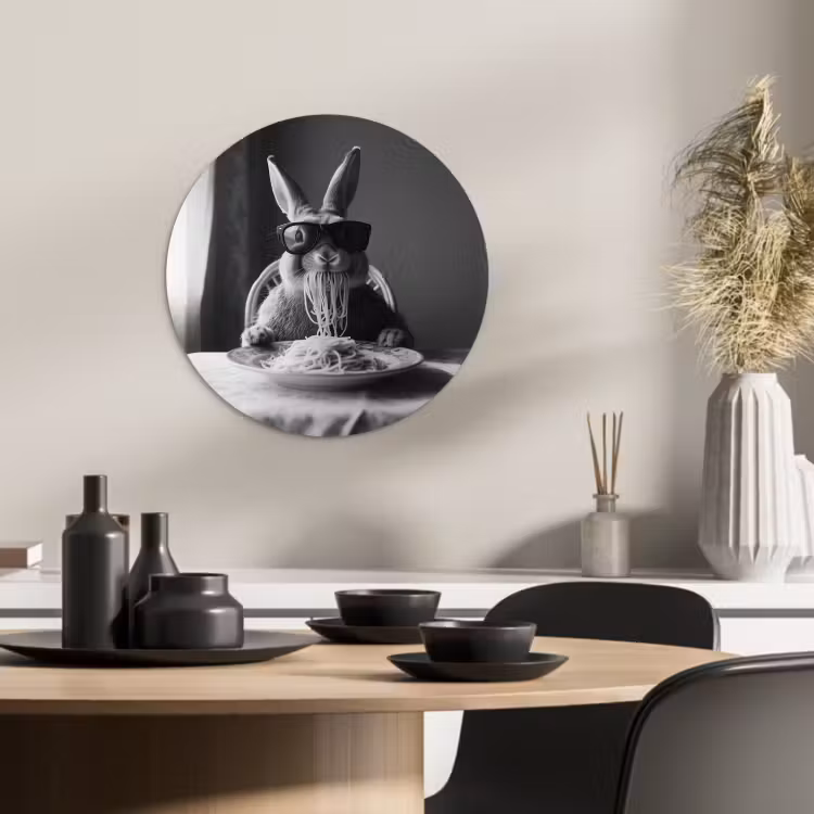 Tableau rond - Lapin - Lapin - Lunettes de soleil - Nappe - Pâtes - Mignon — 1