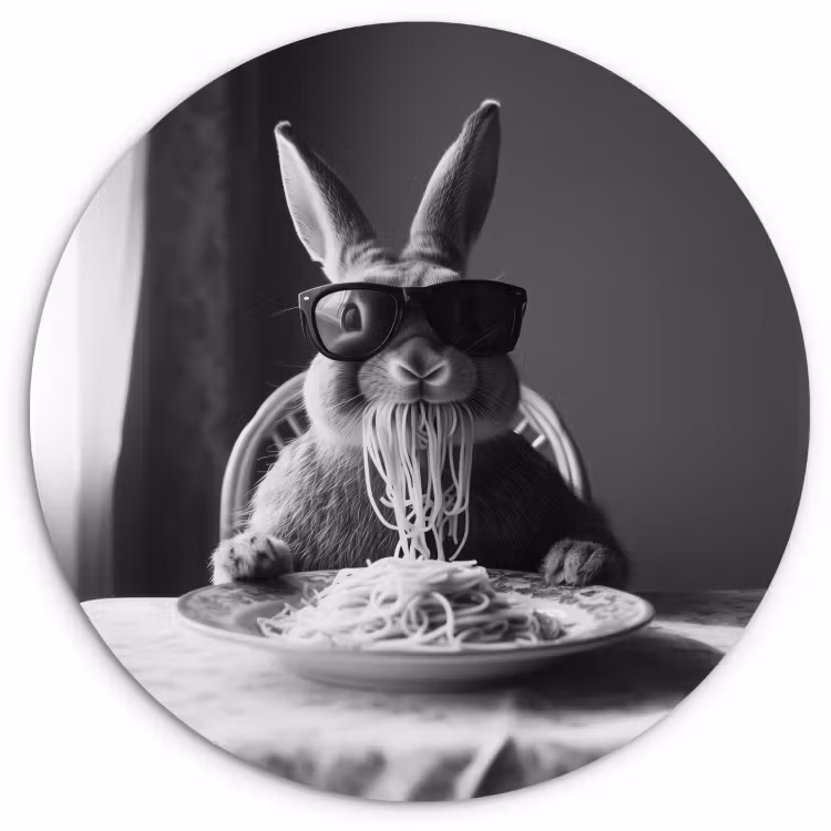 Tableau rond - Lapin - Lapin - Lunettes de soleil - Nappe - Pâtes - Mignon — 3