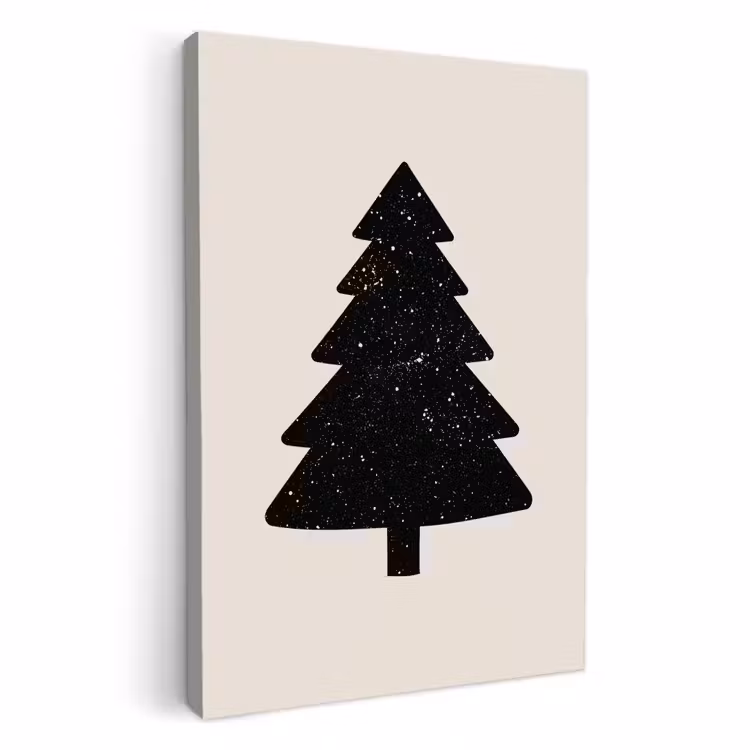 Tableau sur toile - Arbre de Noël - Noir - Vacances - Beige — 1