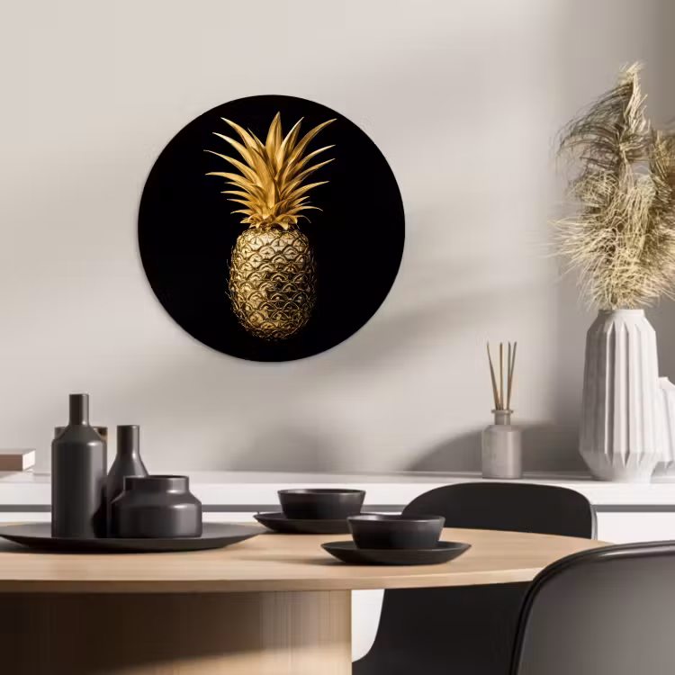 Tableau rond - Ananas - Noir - Or - Luxe — 3