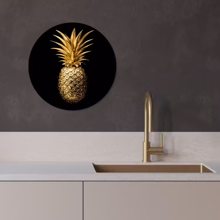 Tableau rond - Ananas - Noir - Or - Luxe — 4