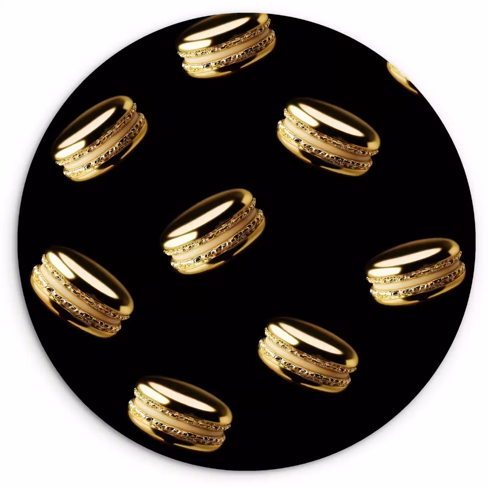 Tableau rond - Macarons - Motif - Or - Noir — 1