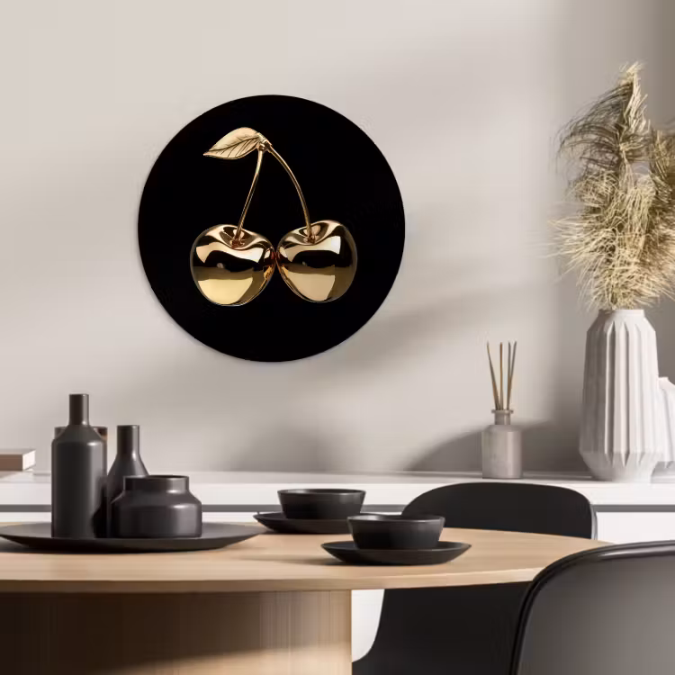 Tableau rond - Cerisier - Noir - Or - Chrome — 3