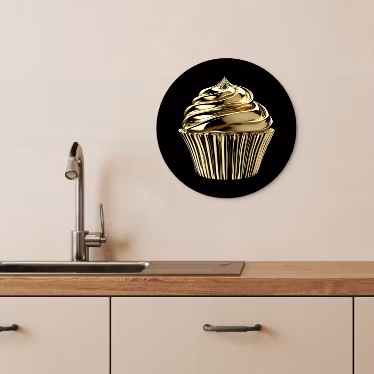 Tableau rond - Cupcake - Nourriture - Or - Noir — 4