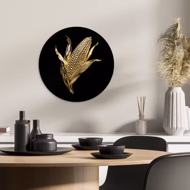 Tableau rond - Maïs - Aliments - Or - Noir — 2
