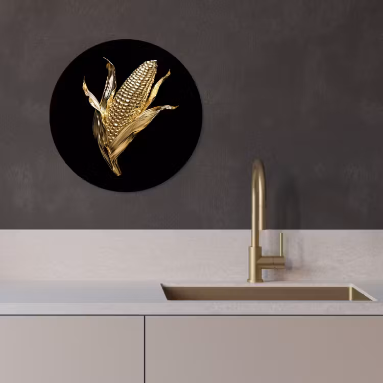 Tableau rond - Maïs - Aliments - Or - Noir — 3
