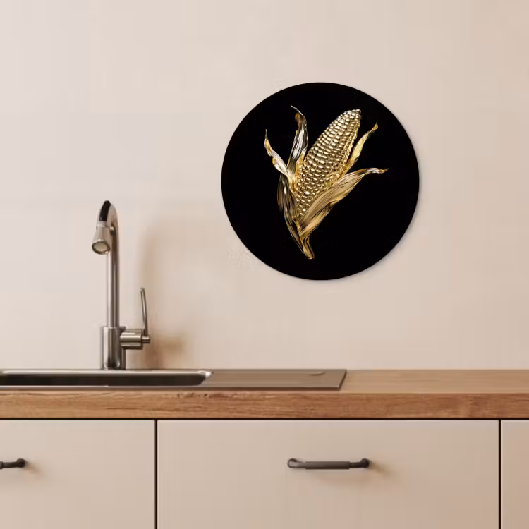 Tableau rond - Maïs - Aliments - Or - Noir — 4