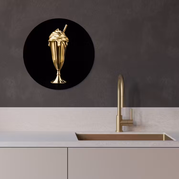 Tableau rond - Milkshake - Or - Boire - Noir — 1