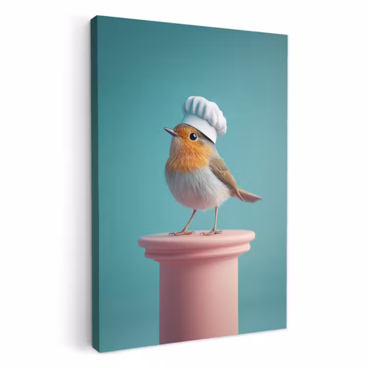 Tableau sur toile - Rouge-gorge - Oiseau - Toque - Socle — 1