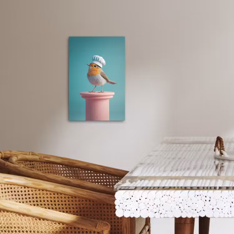 Tableau sur toile - Rouge-gorge - Oiseau - Toque - Socle — 2