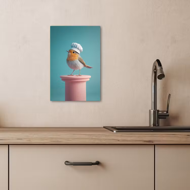Tableau sur toile - Rouge-gorge - Oiseau - Toque - Socle — 3