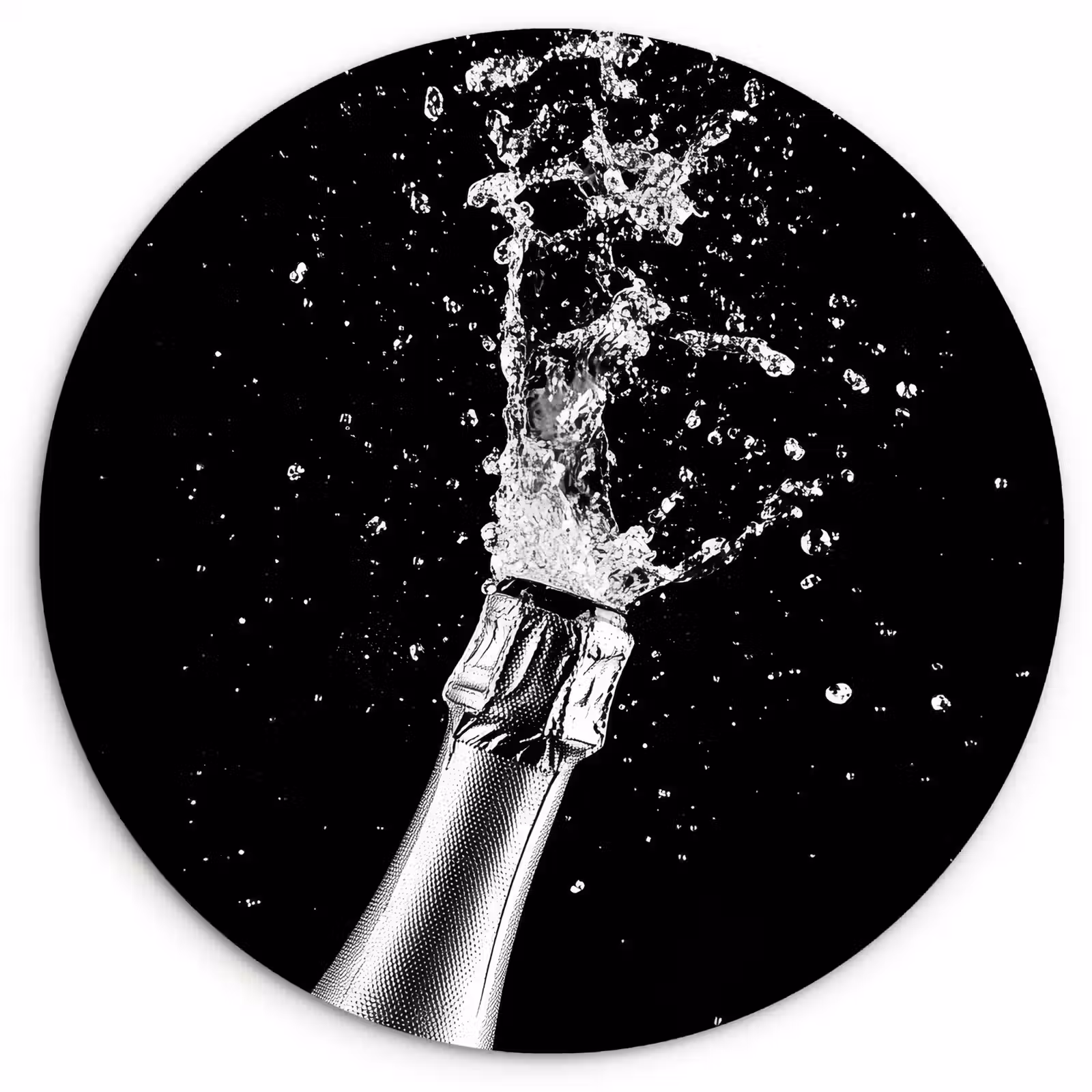 Tableau rond - Champagne - Noir - Éclaboussures - Éclatement — 1