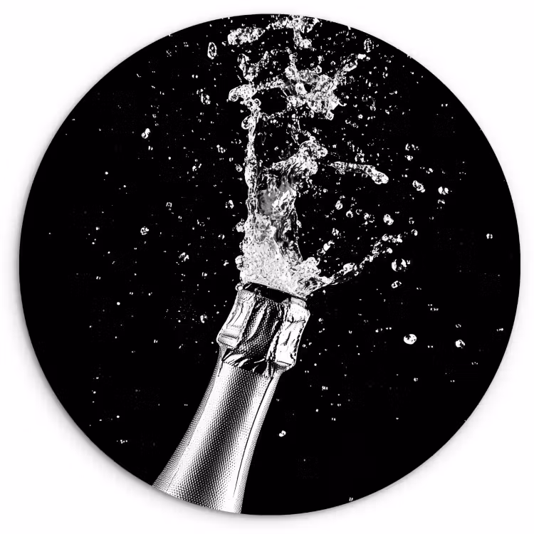 Tableau rond - Champagne - Noir - Éclaboussures - Éclatement — 1