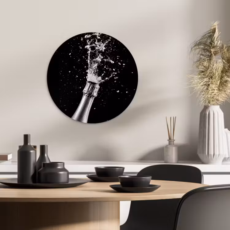 Tableau rond - Champagne - Noir - Éclaboussures - Éclatement — 2