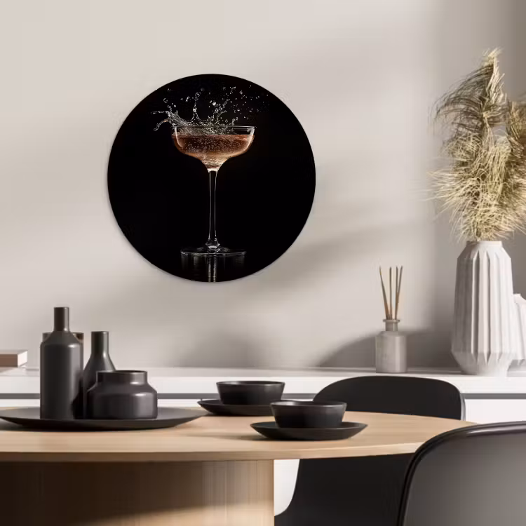 Tableau rond - Cocktail - Noir - Splashes - Verre — 1