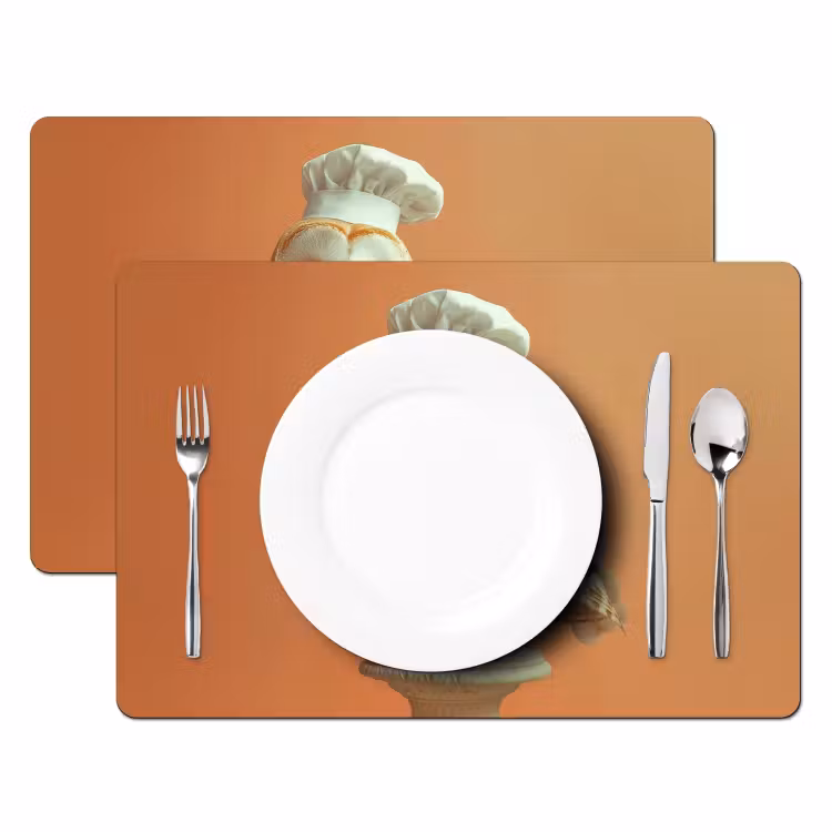 Sets de table en vinyle - Barbagianni - Cappello da cuoco - Arancione - Uccello — 2