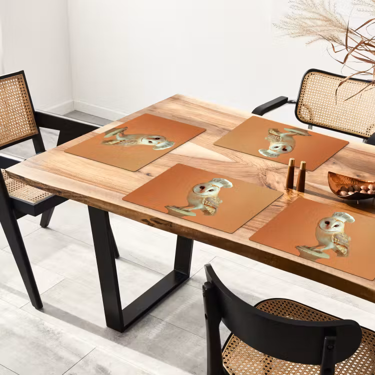 Sets de table en vinyle - Barbagianni - Cappello da cuoco - Arancione - Uccello — 4