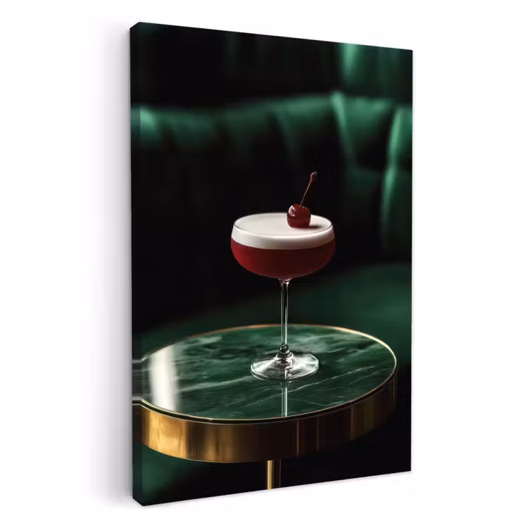 Tableau sur toile - Cerise - Cocktail - Rouge - Marbre — 1