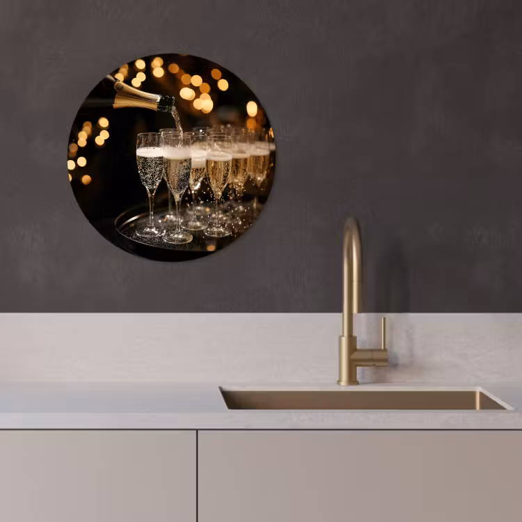 Tableau rond - Lumières - Champagne - Plateau - Verres — 1