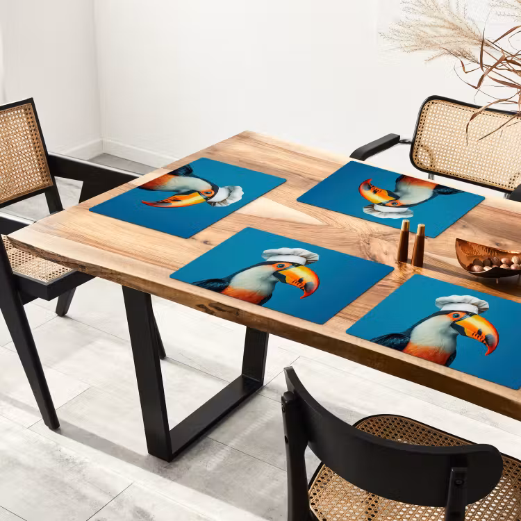 Sets de table en vinyle - Toucan - Perroquet - Oiseau - Toque — 4