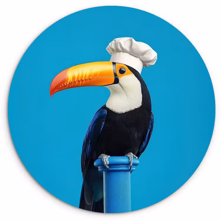 Tableau rond - Tucan - Piédestal - Oiseau - Toque — 1