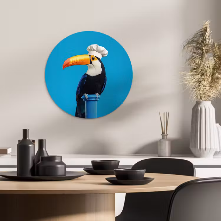 Tableau rond - Tucan - Piédestal - Oiseau - Toque — 3