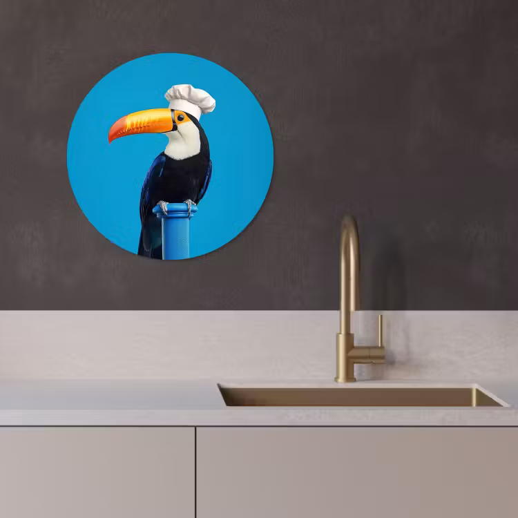 Tableau rond - Tucan - Piédestal - Oiseau - Toque — 4