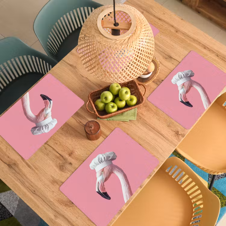 Sets de table en vinyle - Flamant - Rose - Toque - Oiseau — 3