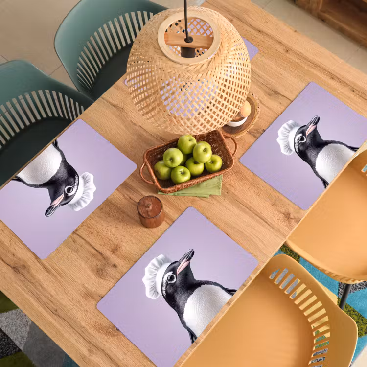 Sets de table en vinyle - Pingouin - Toque - Mignon - Violet — 3
