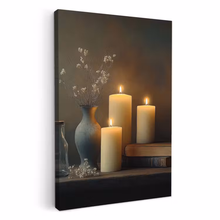 Tableau sur toile - Bougies - Nature morte - Rustique - Livres — 2