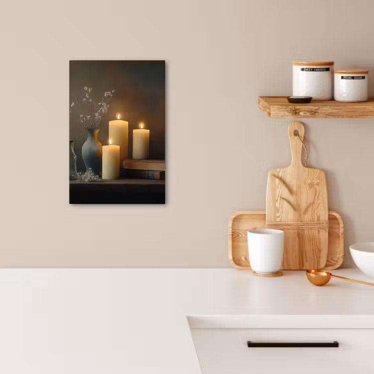 Tableau sur toile - Bougies - Nature morte - Rustique - Livres — 3
