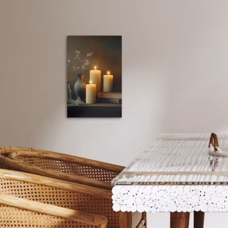 Tableau sur toile - Bougies - Nature morte - Rustique - Livres — 4