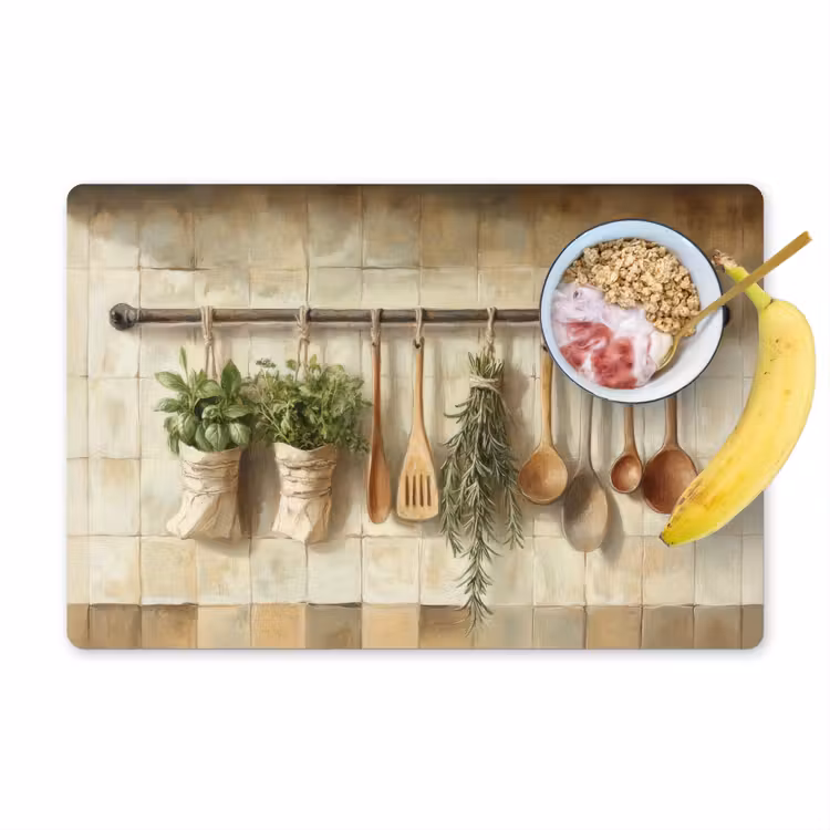 Sets de table - Bois - Ustensiles de cuisine - Nature morte - Carrelage — 1