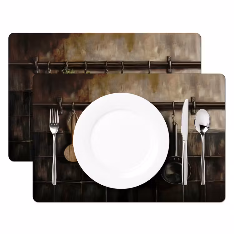 Sets de table - Ustensiles de cuisine - Rustique - Carreaux - Épices — 2