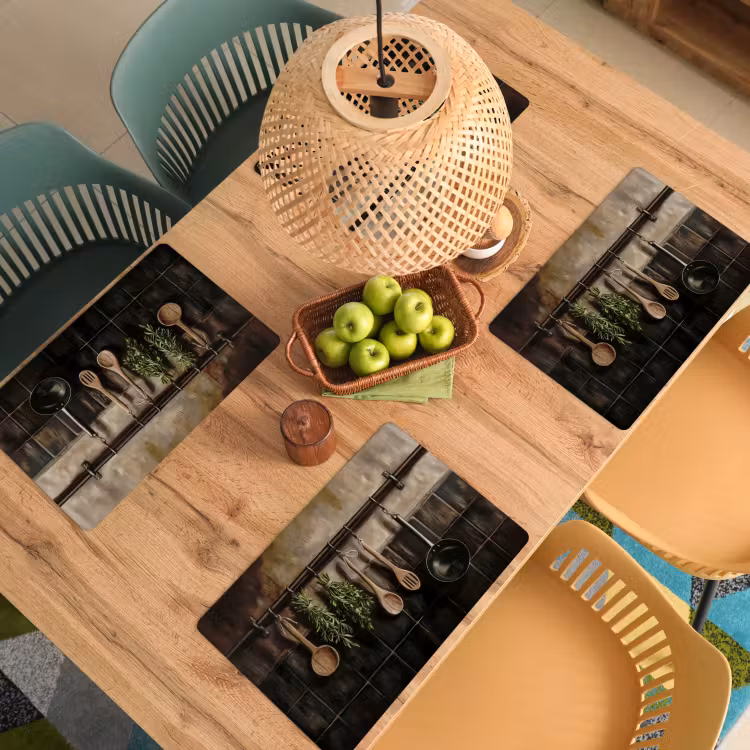 Sets de table - Ustensiles de cuisine - Rustique - Carreaux - Épices — 3