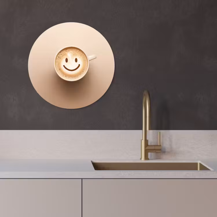 Tableau rond - Café - Mousse de lait - Sourire - Beige — 1