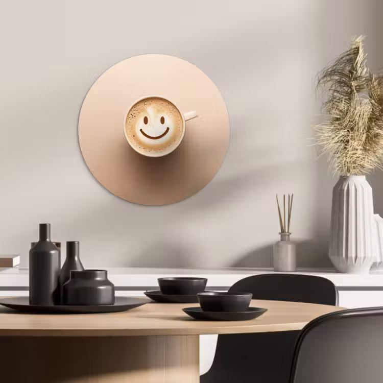Tableau rond - Café - Mousse de lait - Sourire - Beige — 2