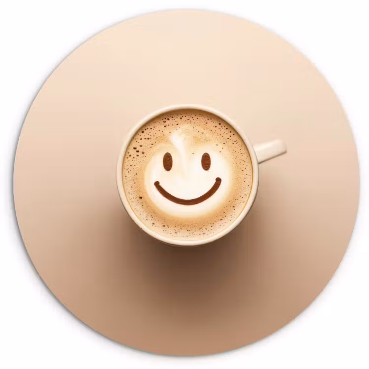 Tableau rond - Café - Mousse de lait - Sourire - Beige — 3