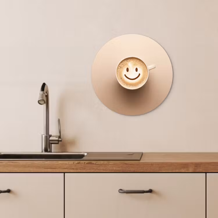 Tableau rond - Café - Mousse de lait - Sourire - Beige — 4