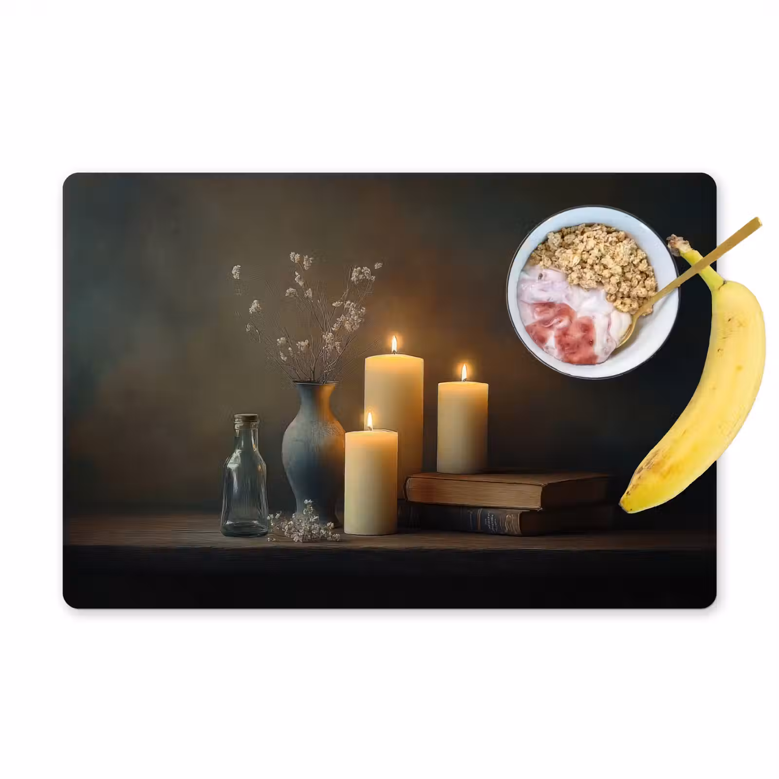 Sets de table - Bougies - Nature morte - Rustique - Livres — 1