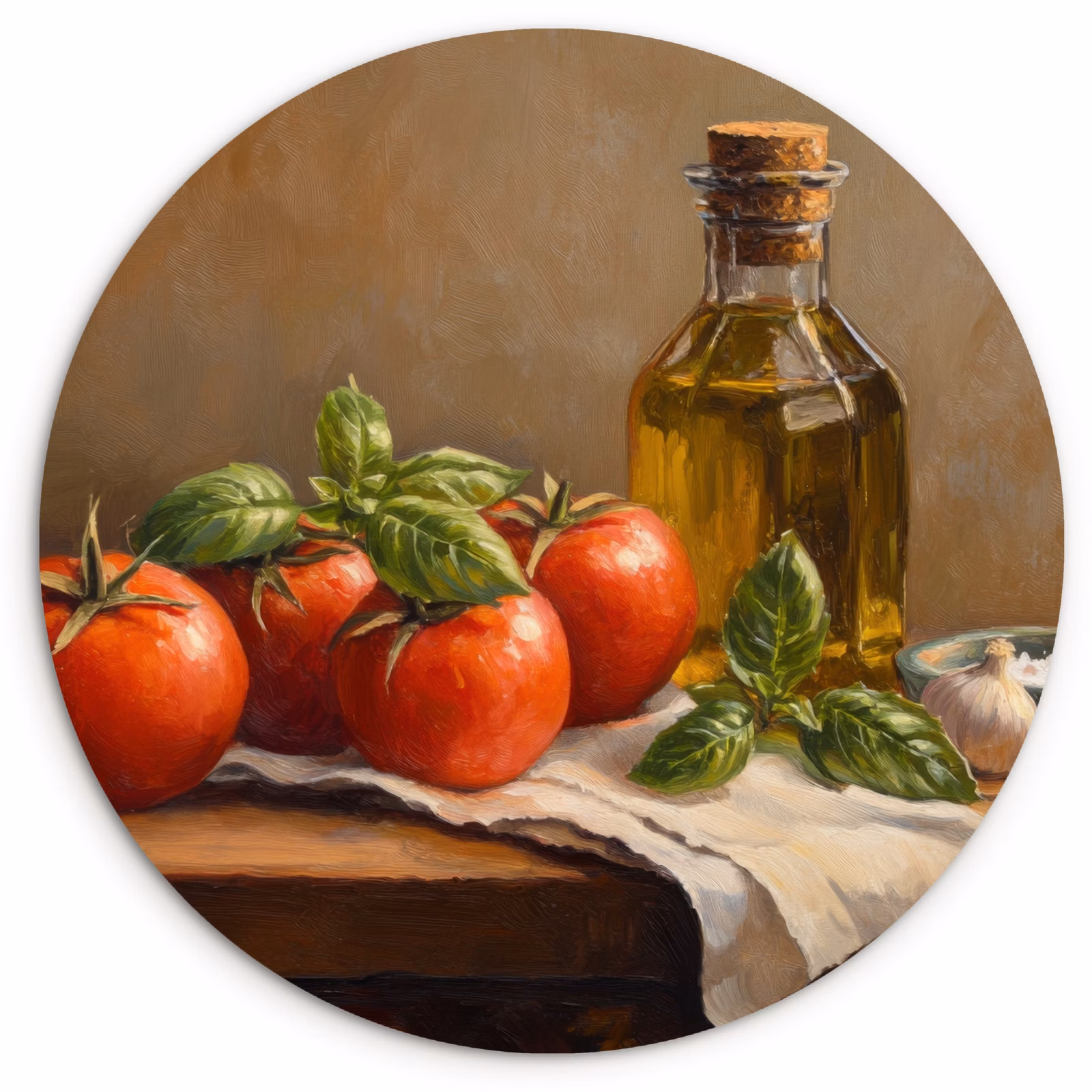 Tableau rond - Tomates - Huile d'olive - Nature morte — 1
