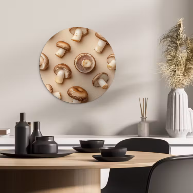 Tableau rond - Champignons de châtaigne - Beige — 1