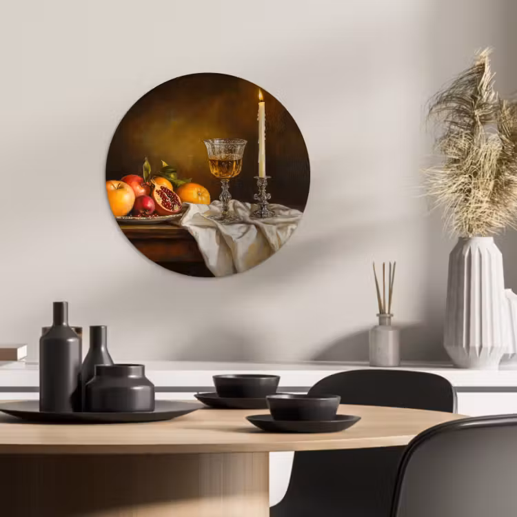 Tableau rond - Fruit - Nature morte - Vin - Bougie — 3